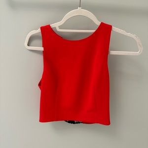 Alice + Olivia red top with lace zip back - Size 4